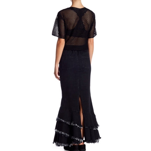 SOLD Distressed Denim Maxi Skirt - Picture 3 of 6